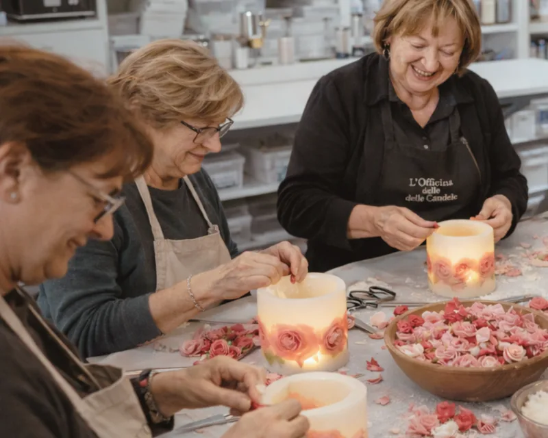 Candela cava decorata con petali di rosa, laboratorio creativo GO Makers Gorizia