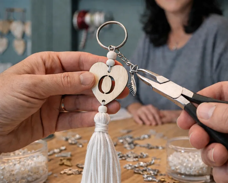 Portachiavi decorato artigianalmente nel laboratorio La Casa Dipinta, Gorizia